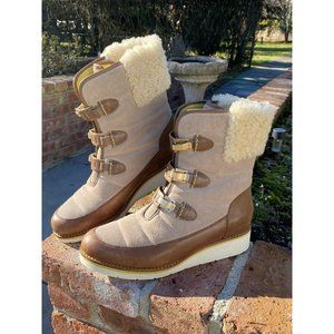 Cole Haan NikeAir “Lania” Brown Faux Fur Buckle Boots Womens 9 1/2 B Waterproof